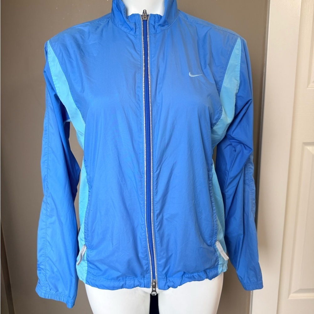 Nike Women's Blue Lightweight Bomber Jacket with Light Blue Accents